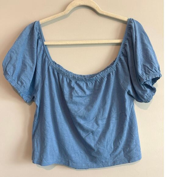 NWOT American Eagle Puff Sleeve Button Front Top Blue Size Large - Picture 5 of 5